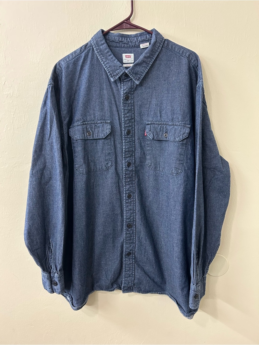 Levis Mens Denim Shirt Button Up Jean Western Dark Blue Wash Relaxed Fit Sz XXL